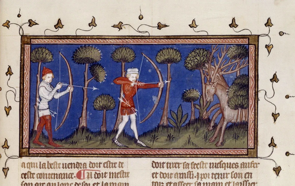 (3). Livre du roi Modus et de la reine Ratio. Chasse aux cerfs. France, Paris, 1379. BnF, Département des manuscrits, Français 12399, fol. 38r.