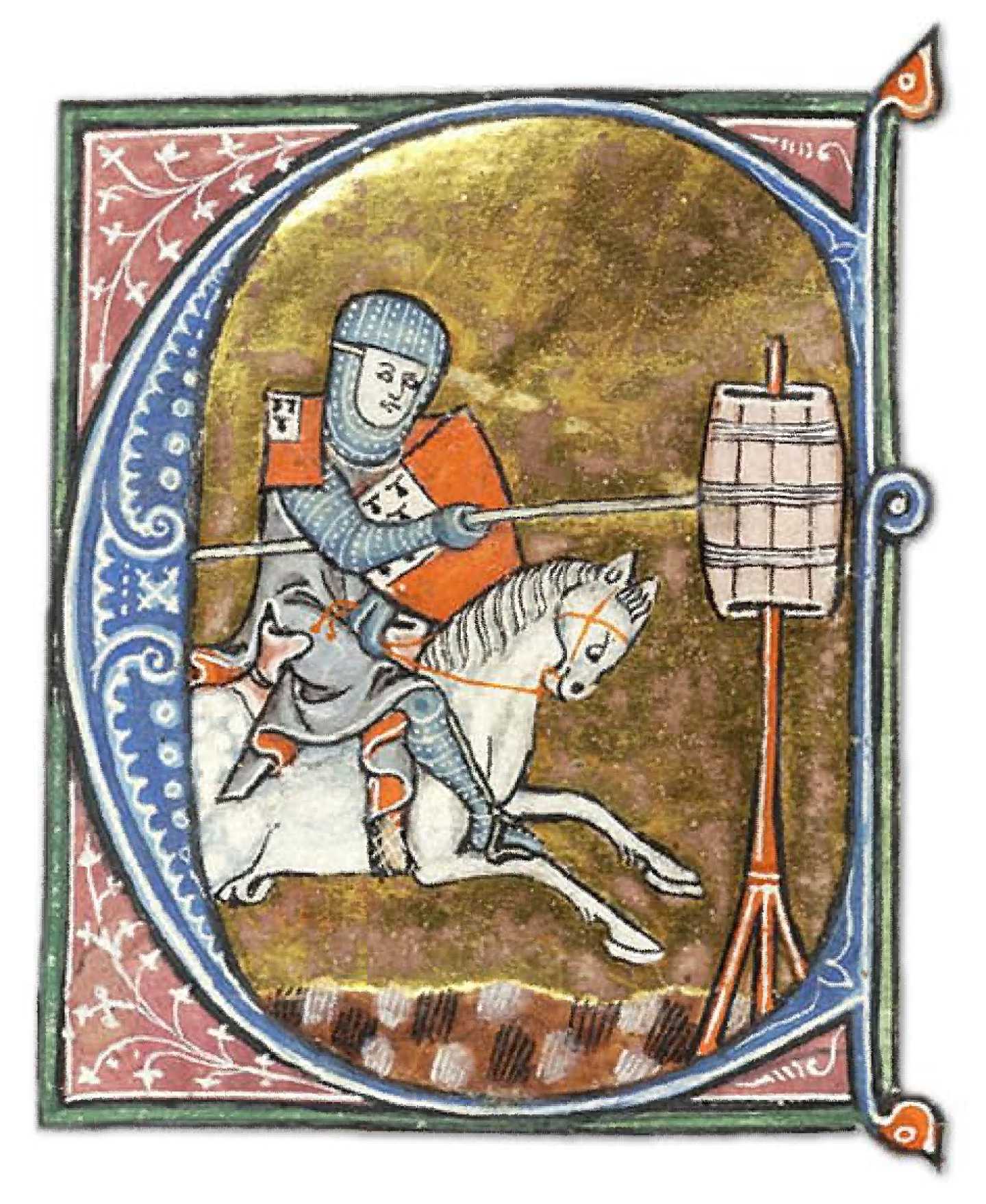 (7) Lancelot s’exerce à la quintaine. MS.805 (Morgan library New York).