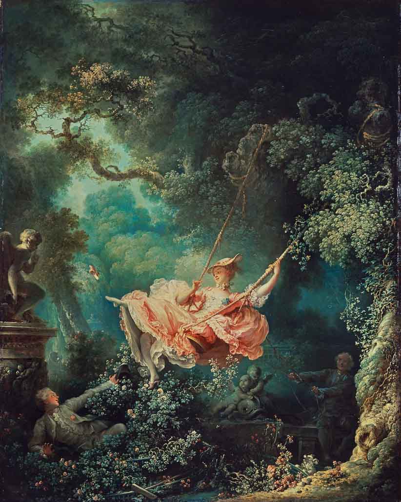 Jean Honoré Fragonard, « Les Hasards heureux de l’escarpolette », entre 1767 et 1769. Wallace Collection, Londres.