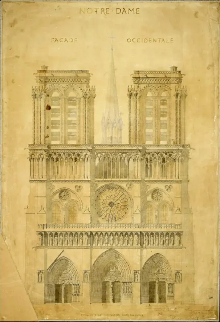 Notre Dame de Paris, projet de restauration selon Viollet Le Duc.